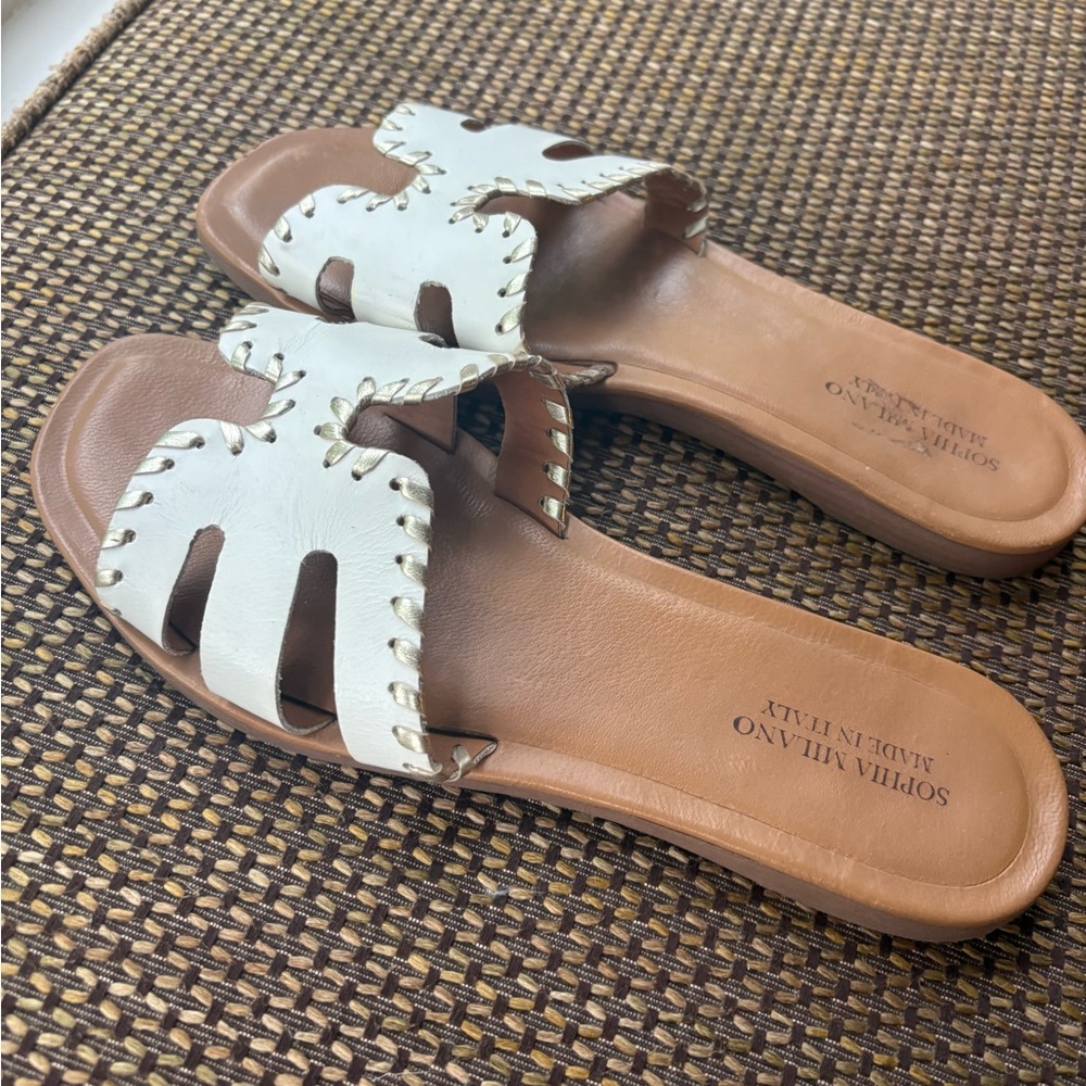 Italian White Leather Slide Sandals - from Italy!